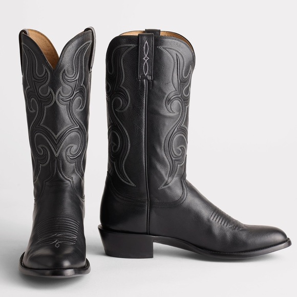 Lucchese Baker Embroidered Black Leather Cowboy Western Boots